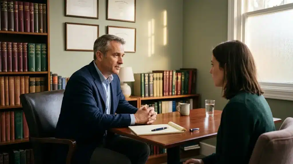 Homme et femme en discussion dans un bureau professionnel