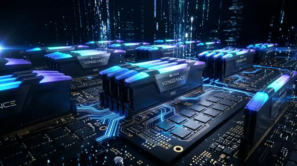 Modules RAM Corsair Vengeance sur circuit imprimé illuminé